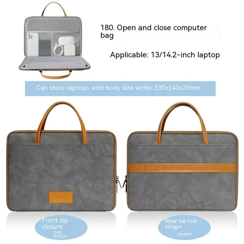 Simple Solid Color Home Laptop Bag in Imitation Leather Waterproof Wear-Resistant Anti-Seismic for 13 to 16 Inch Laptops Apricot Blue Gray Pink