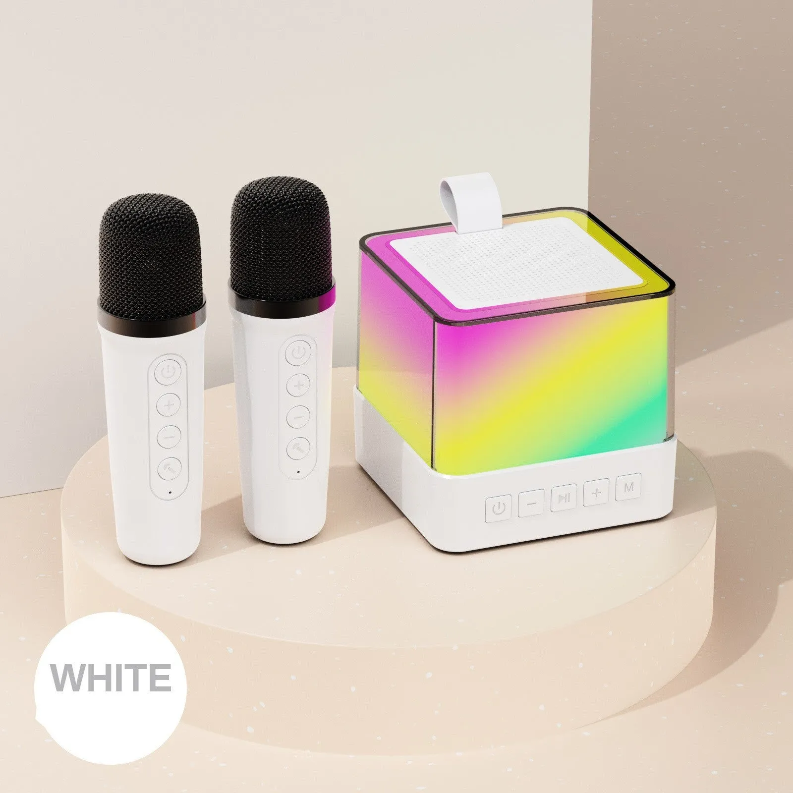 Wireless Bluetooth speaker with colourful light and microphone in white
