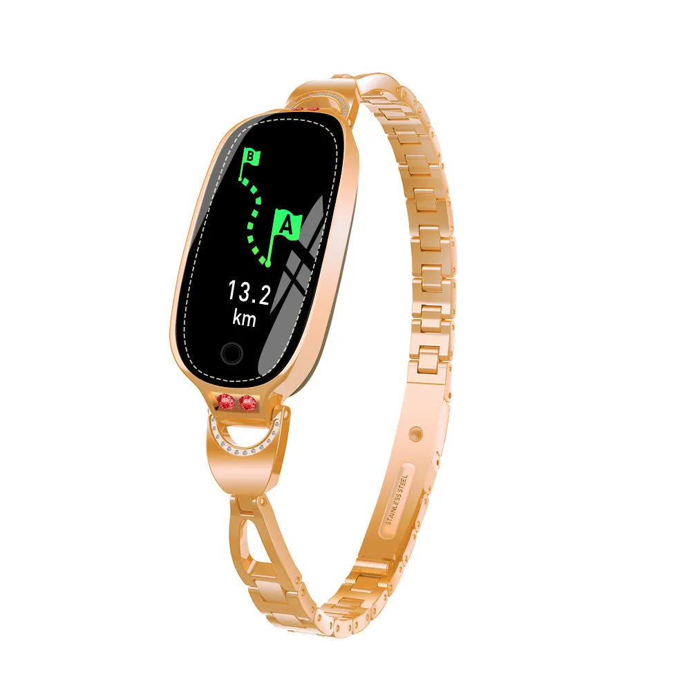 F18 fashion women's sports bracelet in gold with touch screen and step counting function