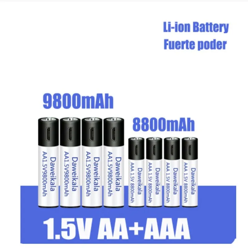 USB rechargeable AA AAA battery 1.5V 1500 cycles 10 year life high drain