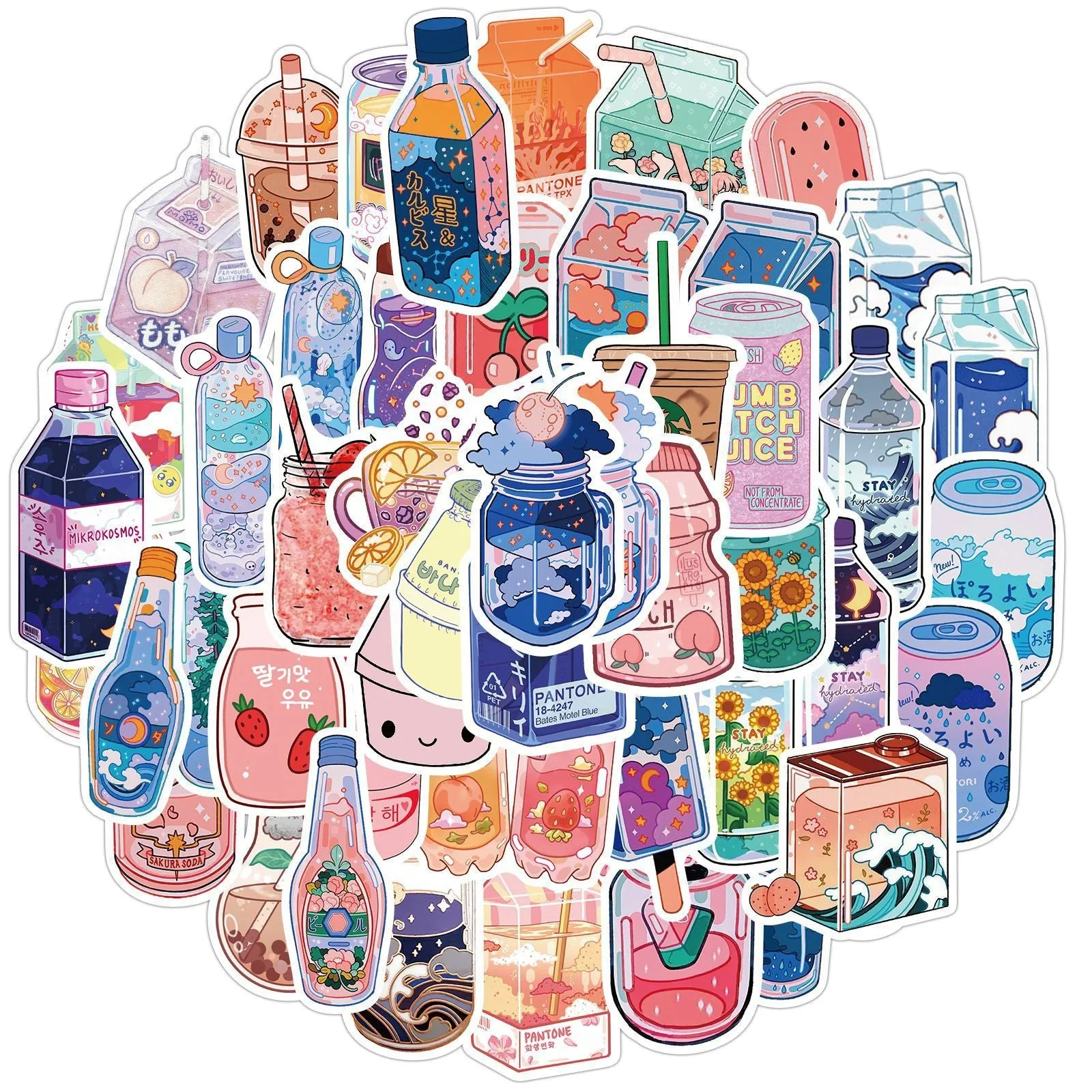 Cartoon graffiti stickers in assorted styles with waterproof matte finish, 3-6cm, 50 sheets per bag