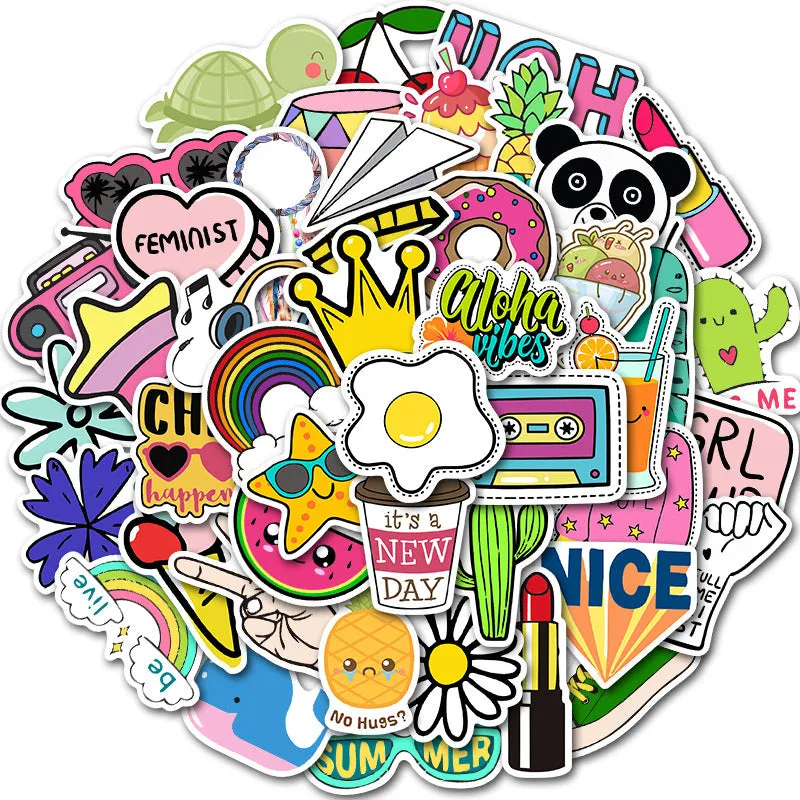 Cartoon graffiti stickers in assorted styles with waterproof matte finish, 3-6cm, 50 sheets per bag