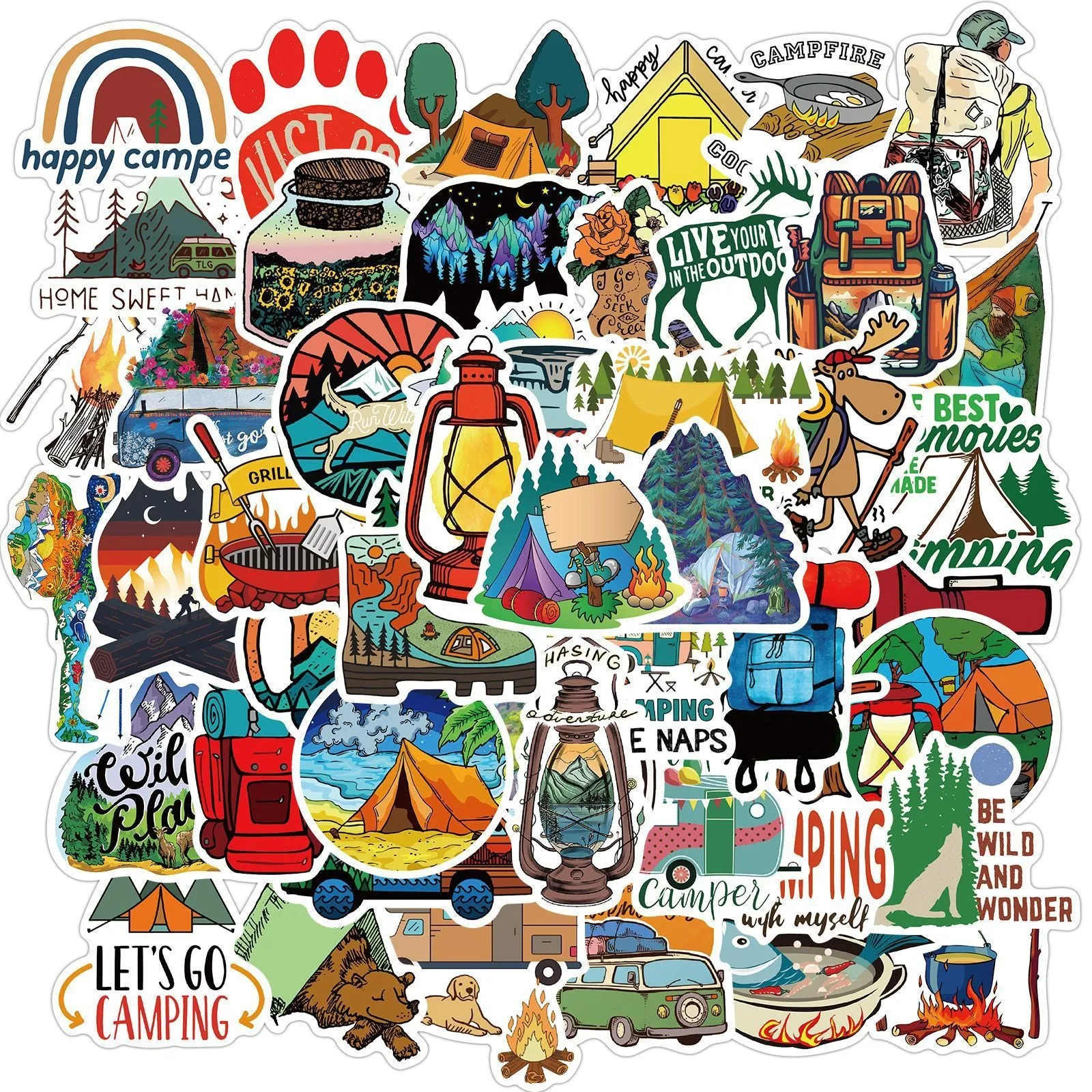 Cartoon graffiti stickers in assorted styles with waterproof matte finish, 3-6cm, 50 sheets per bag