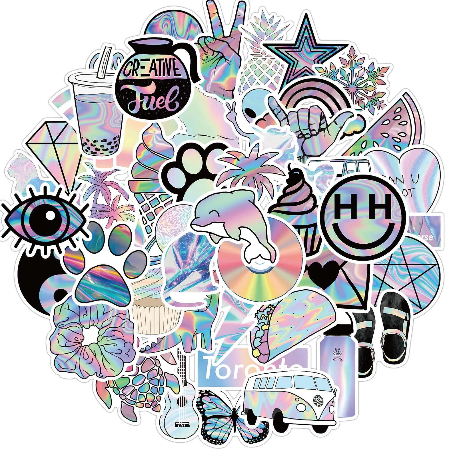 Cartoon graffiti stickers in assorted styles with waterproof matte finish, 3-6cm, 50 sheets per bag