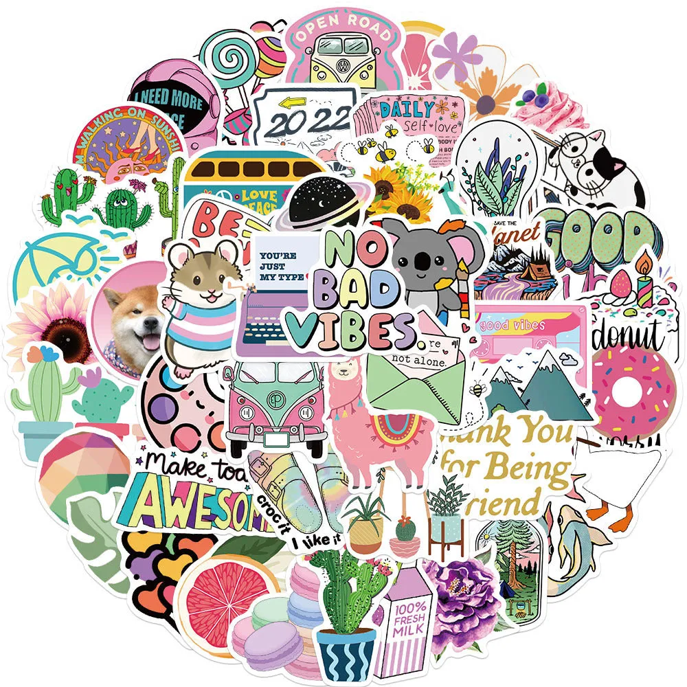 Cartoon graffiti stickers in assorted styles with waterproof matte finish, 3-6cm, 50 sheets per bag