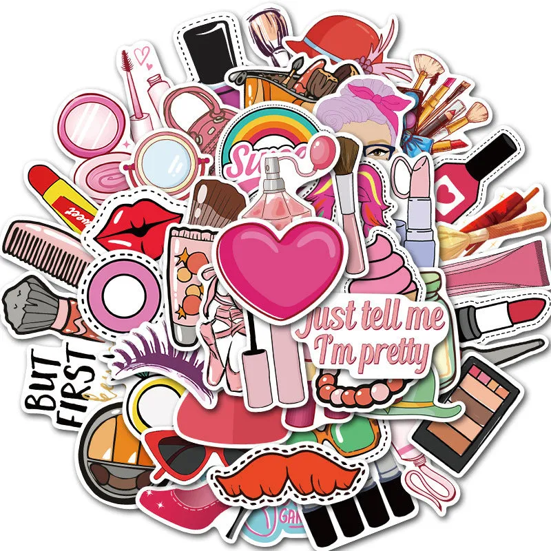 Cartoon graffiti stickers in assorted styles with waterproof matte finish, 3-6cm, 50 sheets per bag