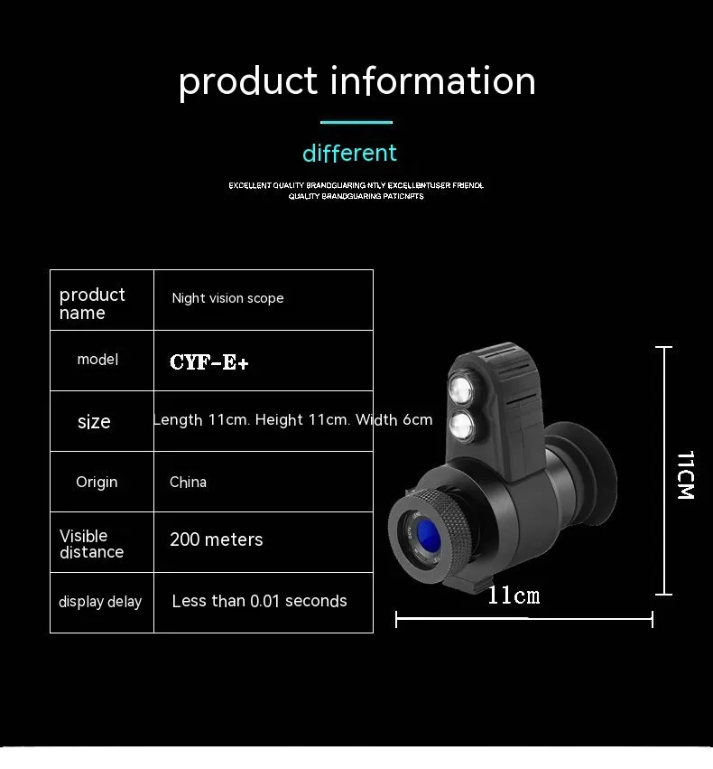 Head-mounted infrared monocular night vision telescope Model E with compact 11x11x6cm size