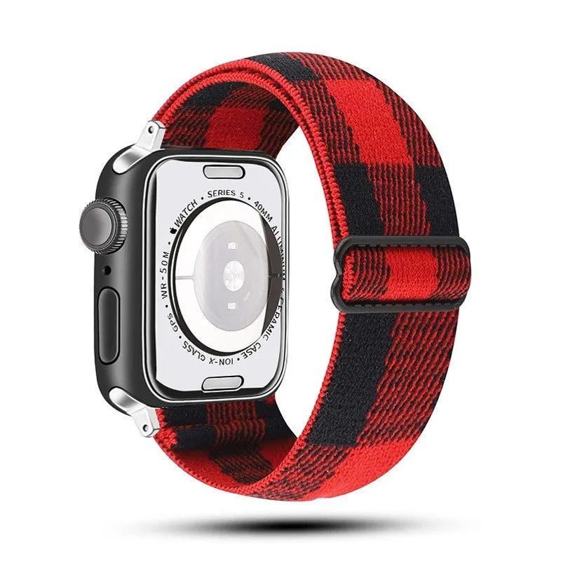 Ethnic style adjustable buckle elastic nylon woven strap for Apple Watch in black and white ethnic pattern