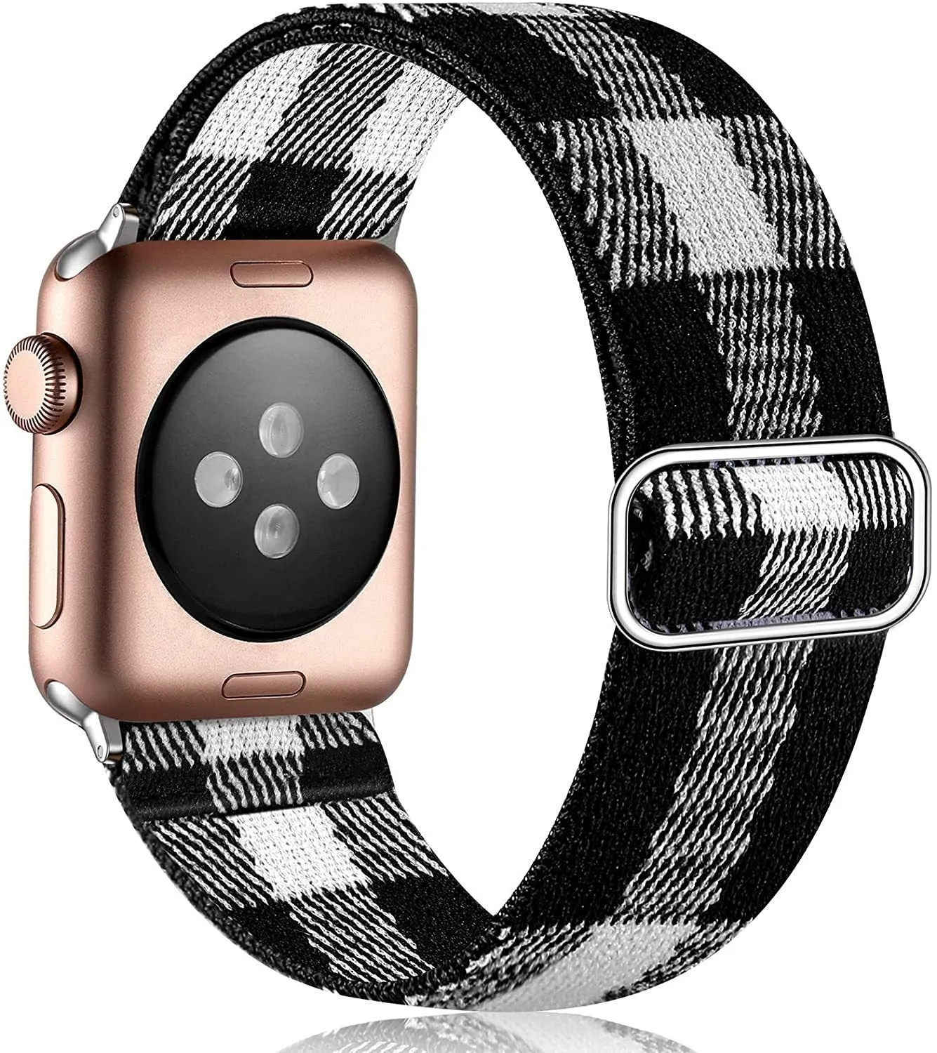 Ethnic style adjustable buckle elastic nylon woven strap for Apple Watch in black and white ethnic pattern