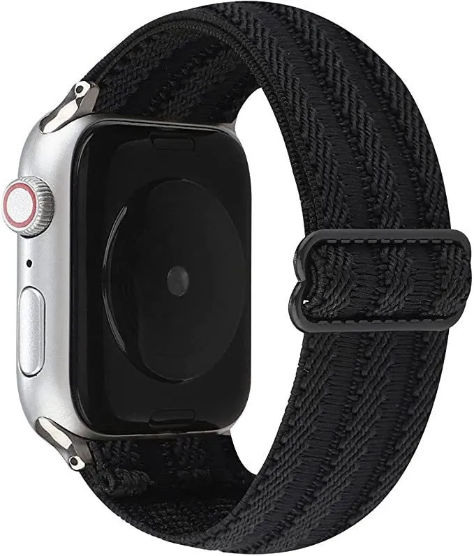 Ethnic style adjustable buckle elastic nylon woven strap for Apple Watch in black and white ethnic pattern
