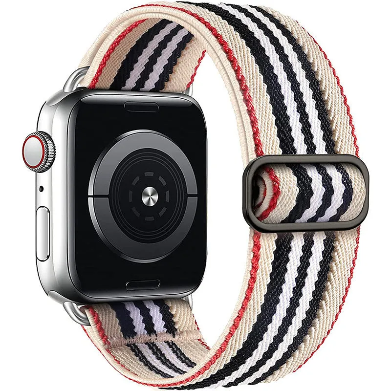 Ethnic style adjustable buckle elastic nylon woven strap for Apple Watch in black and white ethnic pattern
