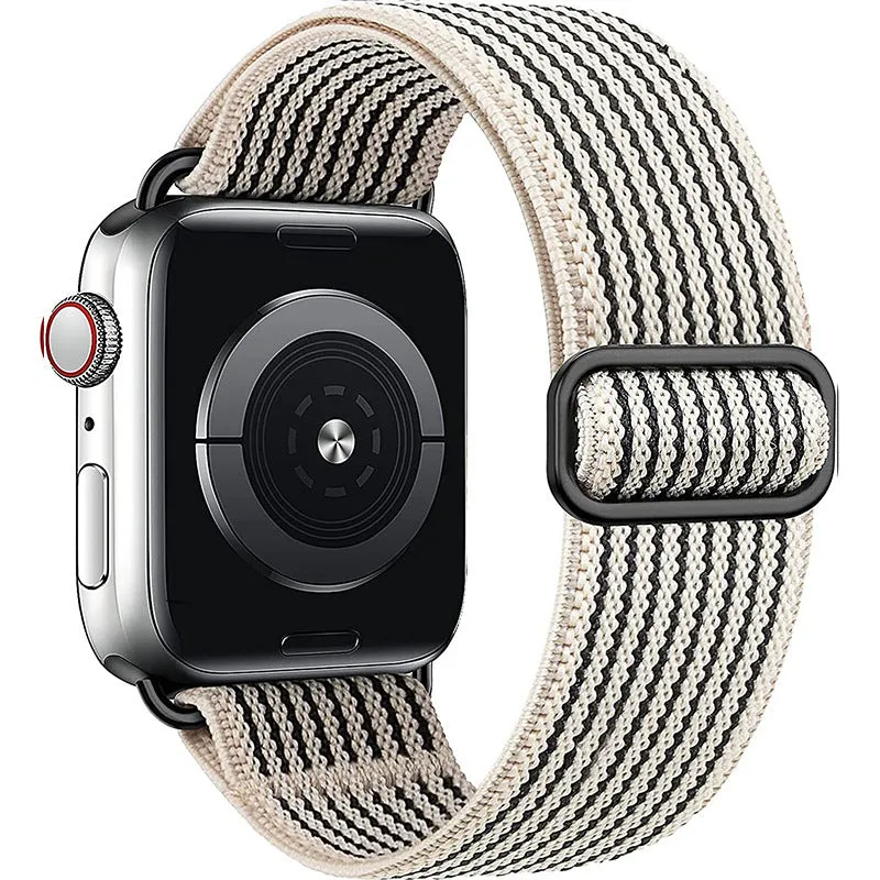 Ethnic style adjustable buckle elastic nylon woven strap for Apple Watch in black and white ethnic pattern