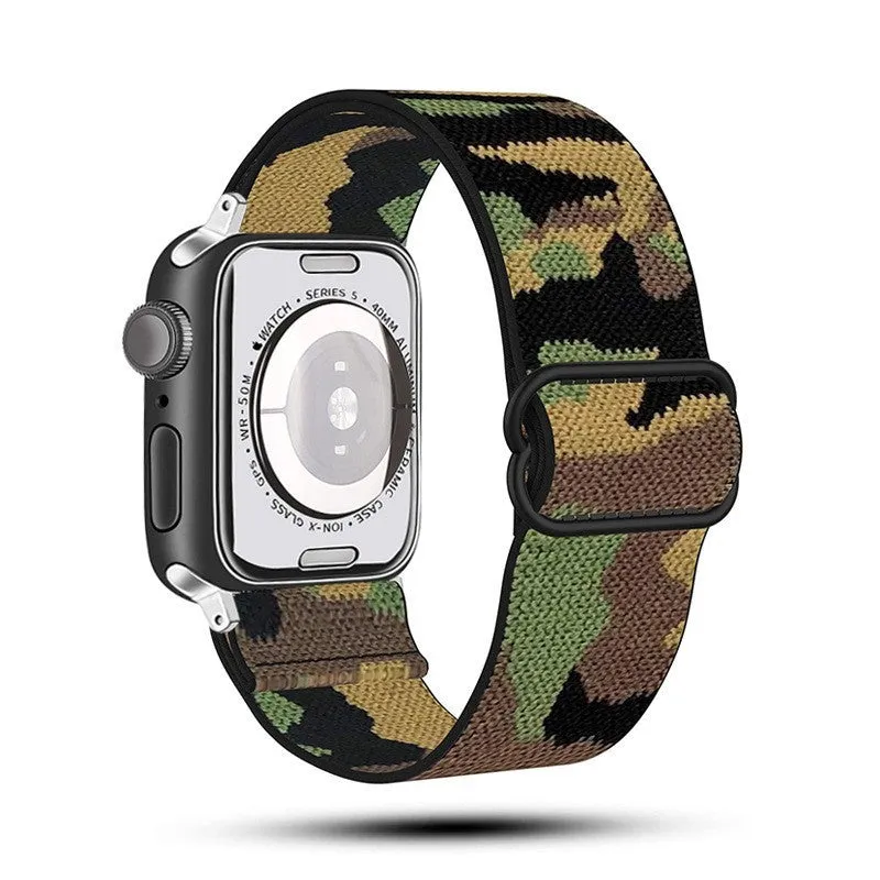 Ethnic style adjustable buckle elastic nylon woven strap for Apple Watch in black and white ethnic pattern