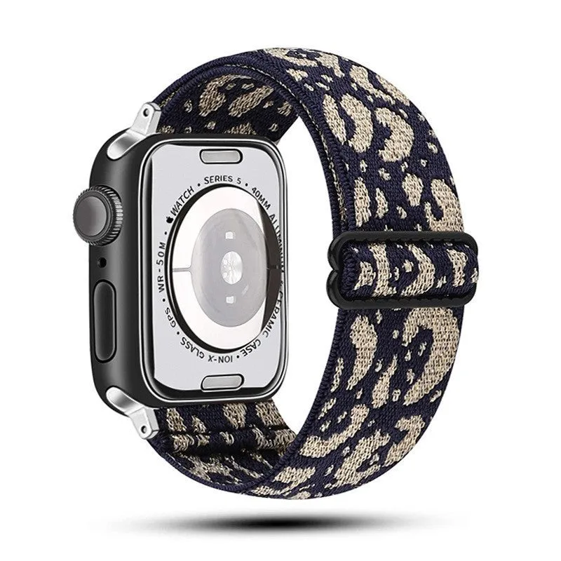 Ethnic style adjustable buckle elastic nylon woven strap for Apple Watch in black and white ethnic pattern