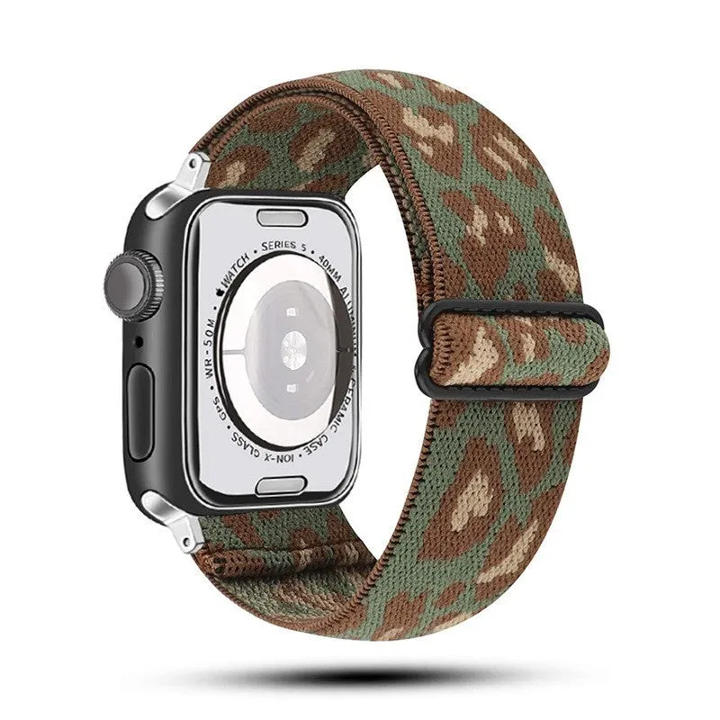 Ethnic style adjustable buckle elastic nylon woven strap for Apple Watch in black and white ethnic pattern