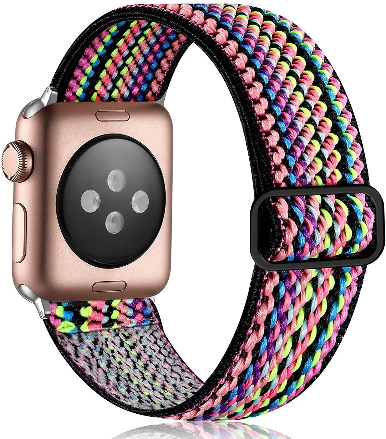 Ethnic style adjustable buckle elastic nylon woven strap for Apple Watch in black and white ethnic pattern