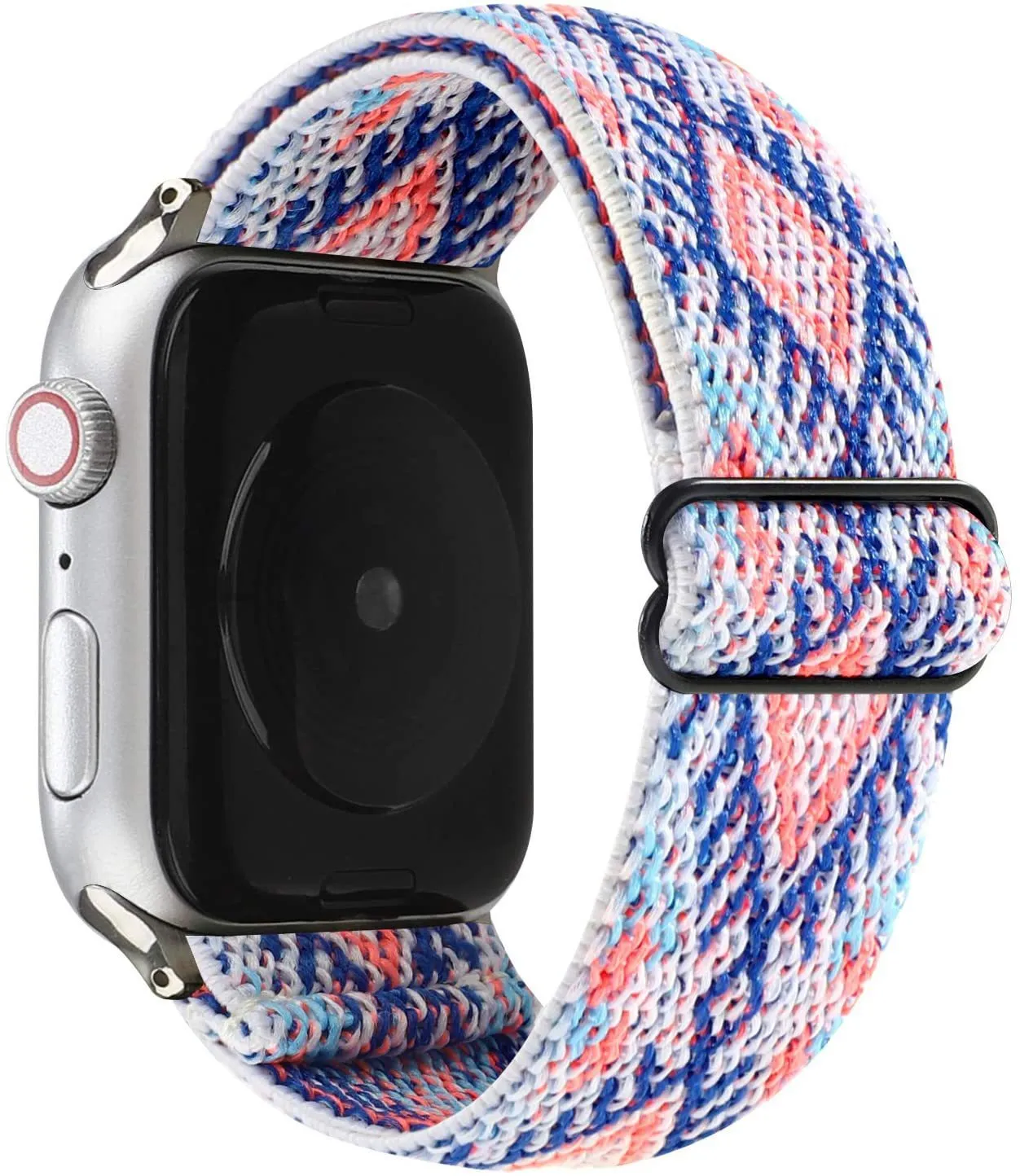 Ethnic style adjustable buckle elastic nylon woven strap for Apple Watch in black and white ethnic pattern