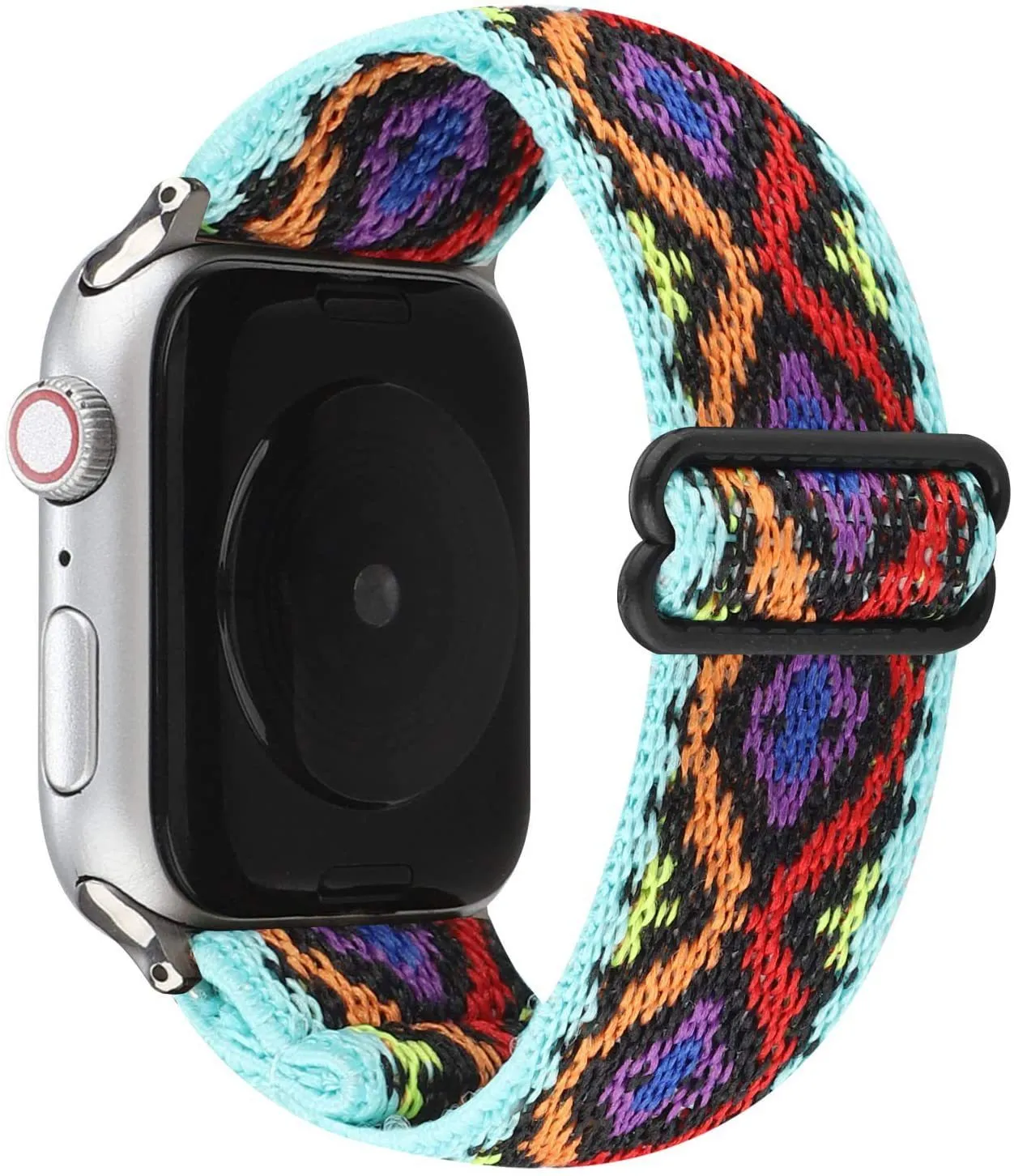 Ethnic style adjustable buckle elastic nylon woven strap for Apple Watch in black and white ethnic pattern