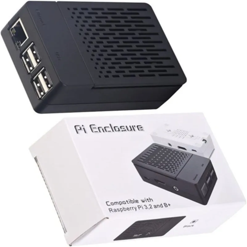 Black ABS plastic protective case for Raspberry Pi 4 with fan support and ventilation slots
