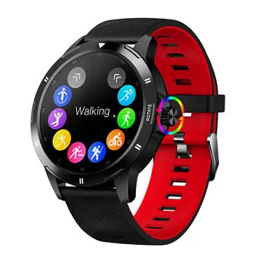 Smart waterproof silicone sports bracelet with a circular 1.28-inch IPS screen displaying information.