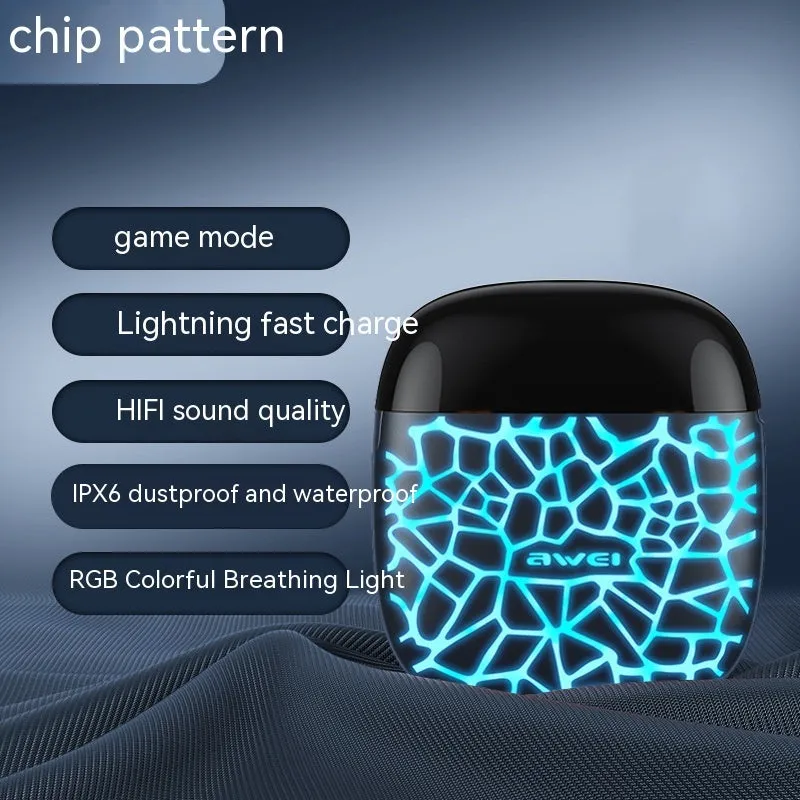 Private Model TWS e-sports Bluetooth wireless headset with Jerry chip, plastic housing, and breathing light on side