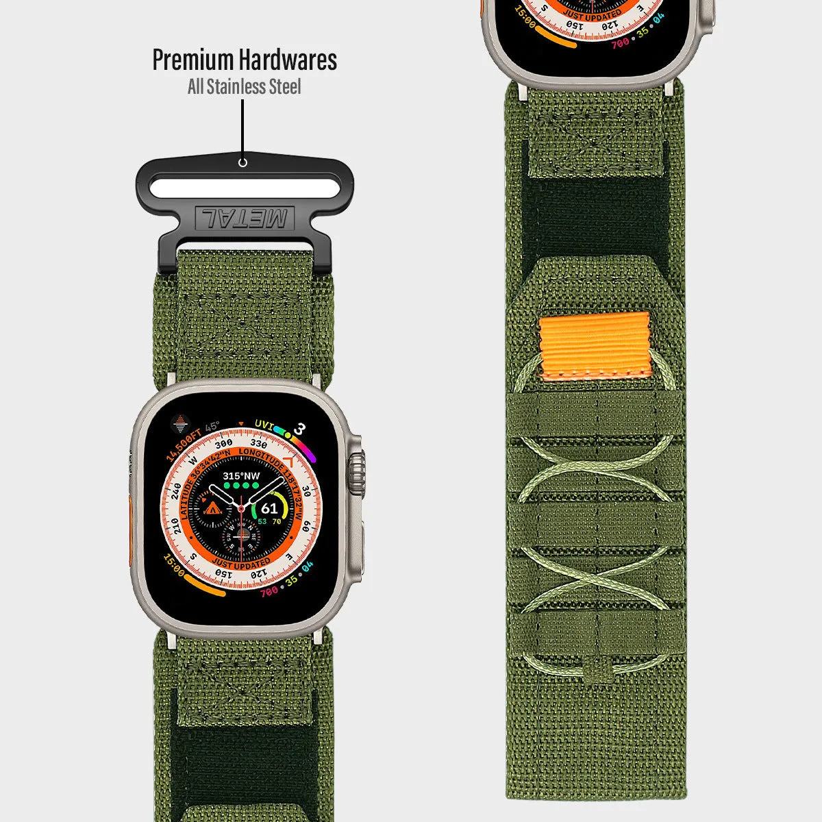 Apple Watch nylon canvas loop strap in five colours for 38/40/41mm and 42/44/45/49mm sizes