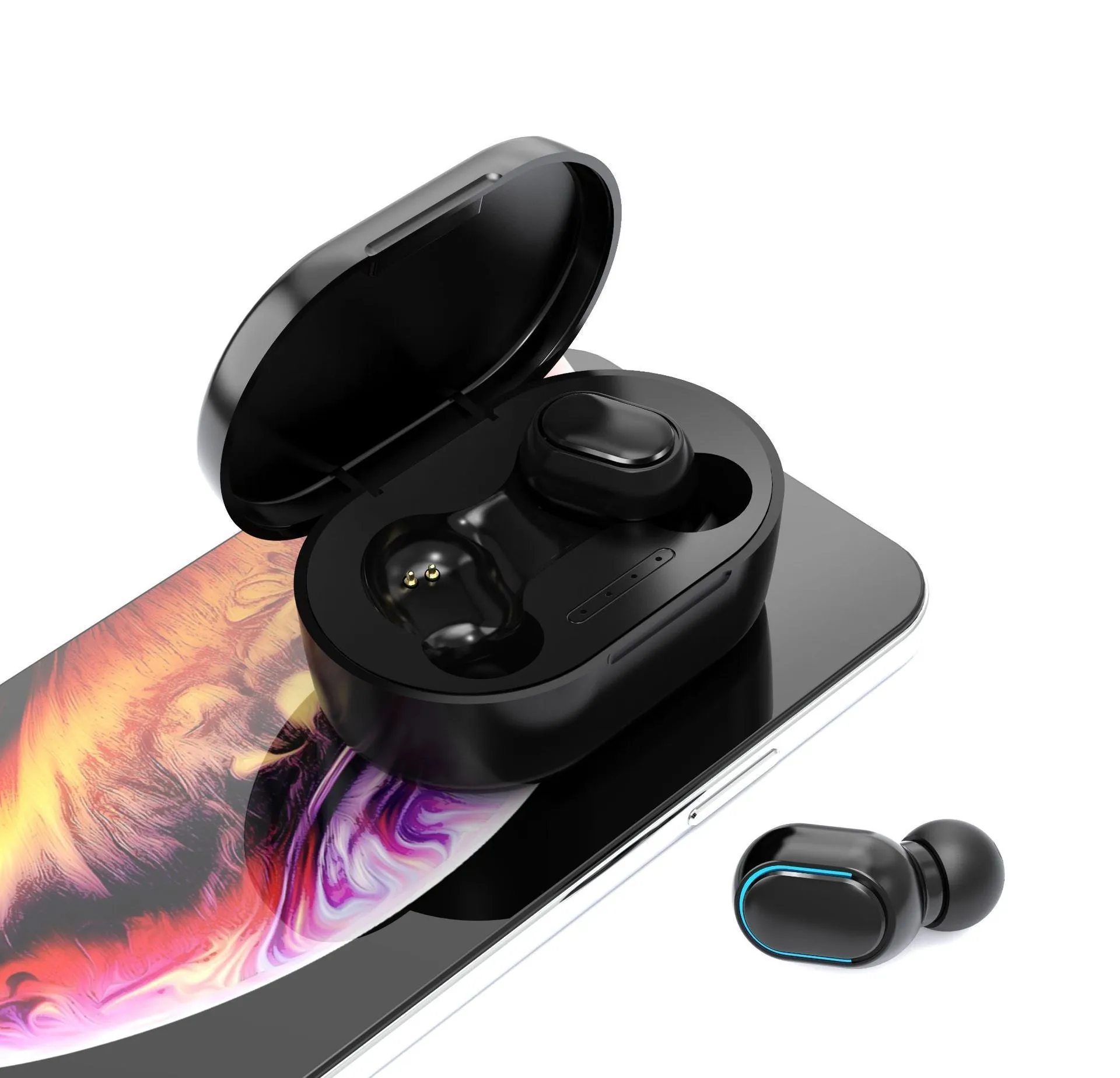 New E7S wireless binaural mini in-ear sports Bluetooth headset with ear hook design in black