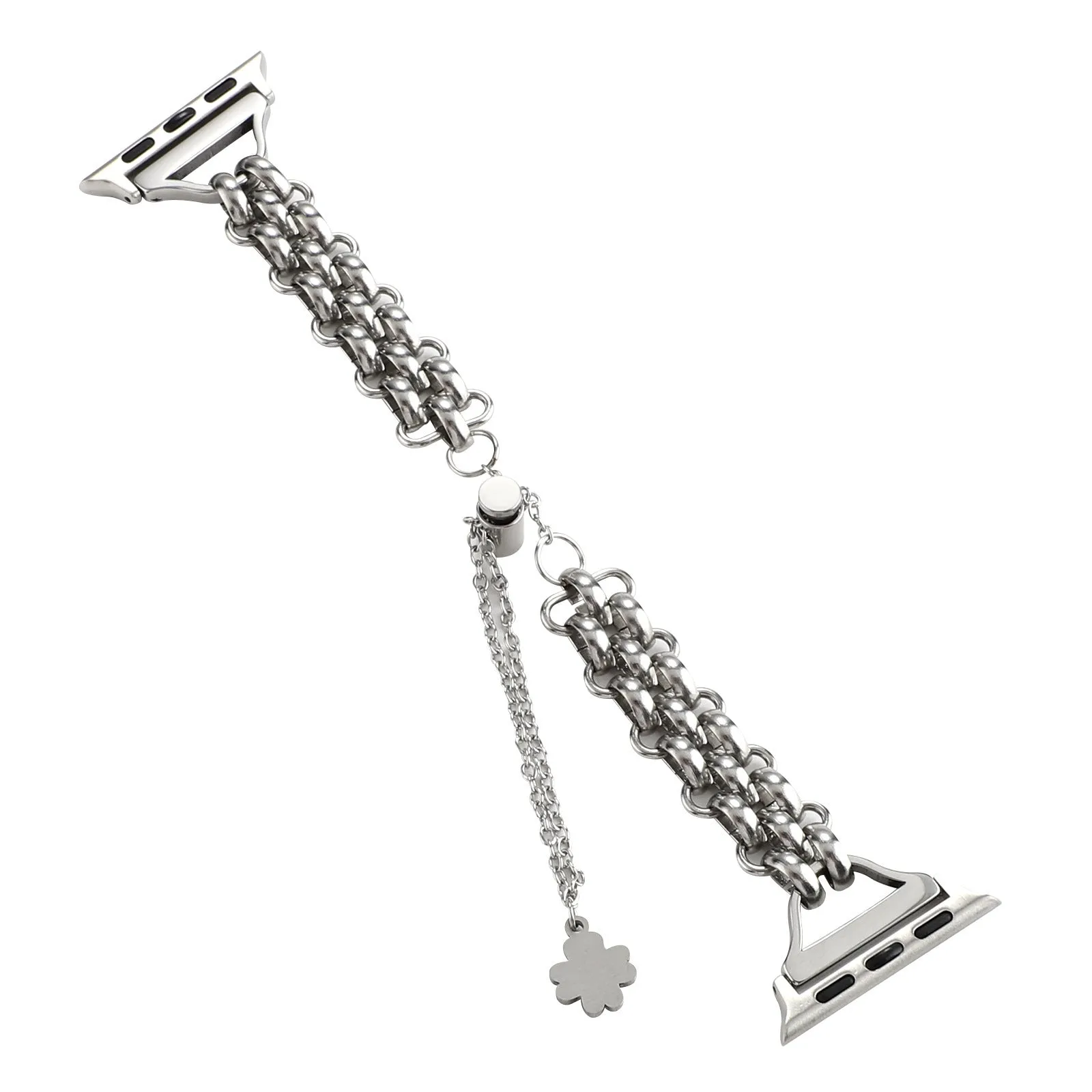 Stainless steel double row chain watch band for Apple Watch in silver colour