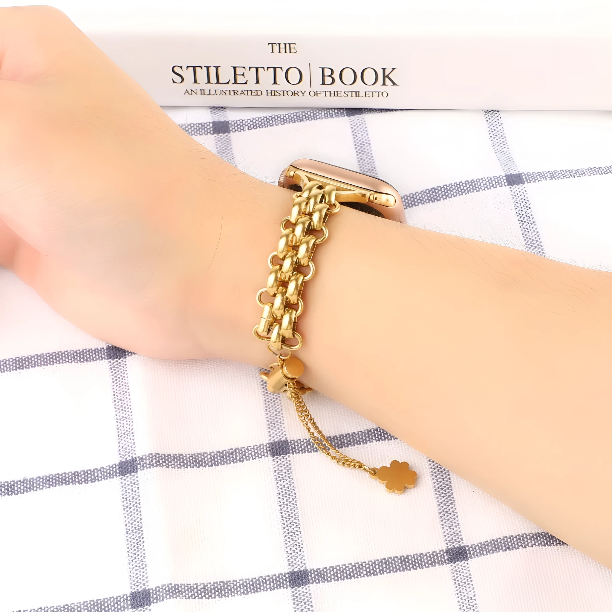 Stainless steel double row chain watch band for Apple Watch in silver colour