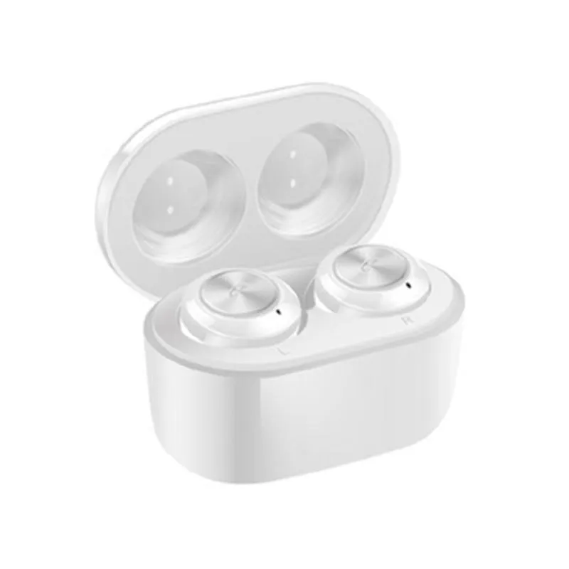 Black and white A6 noise-cancelling Bluetooth wireless headset with in-ear design.