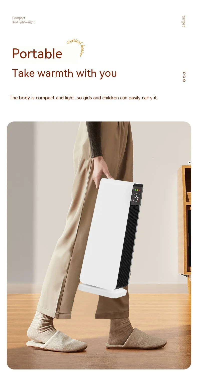 White small electric air conditioner heater with shaking head and touch controls for large rooms