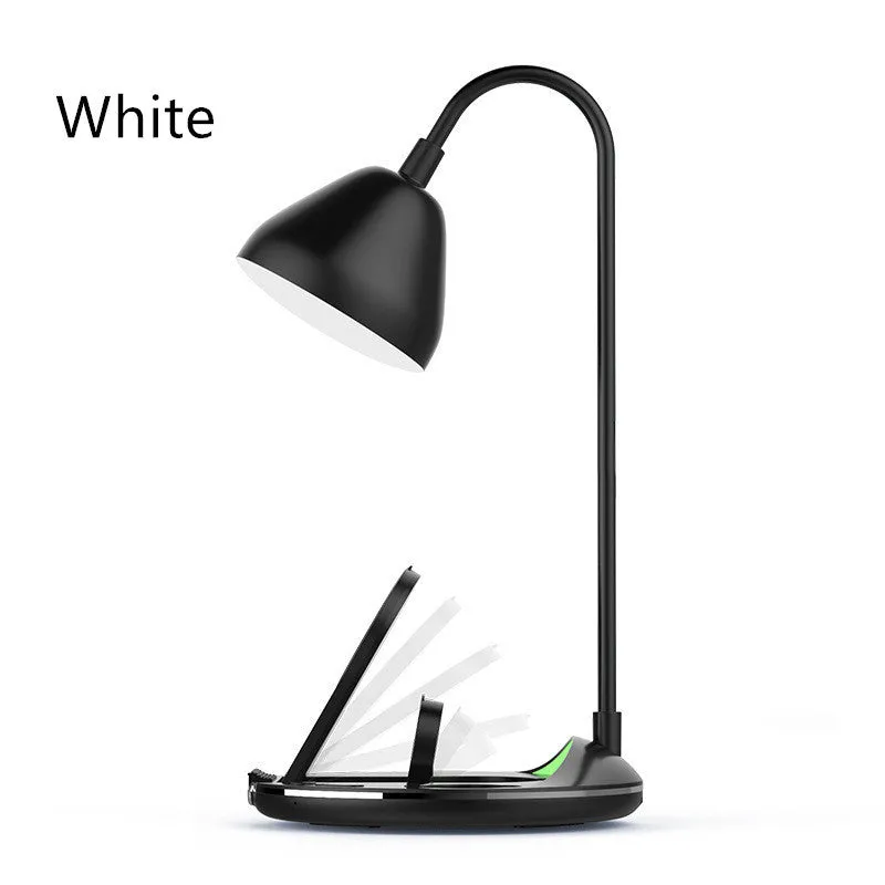 Black and white magnetic folding wireless charger shown open for charging and folded for storage.