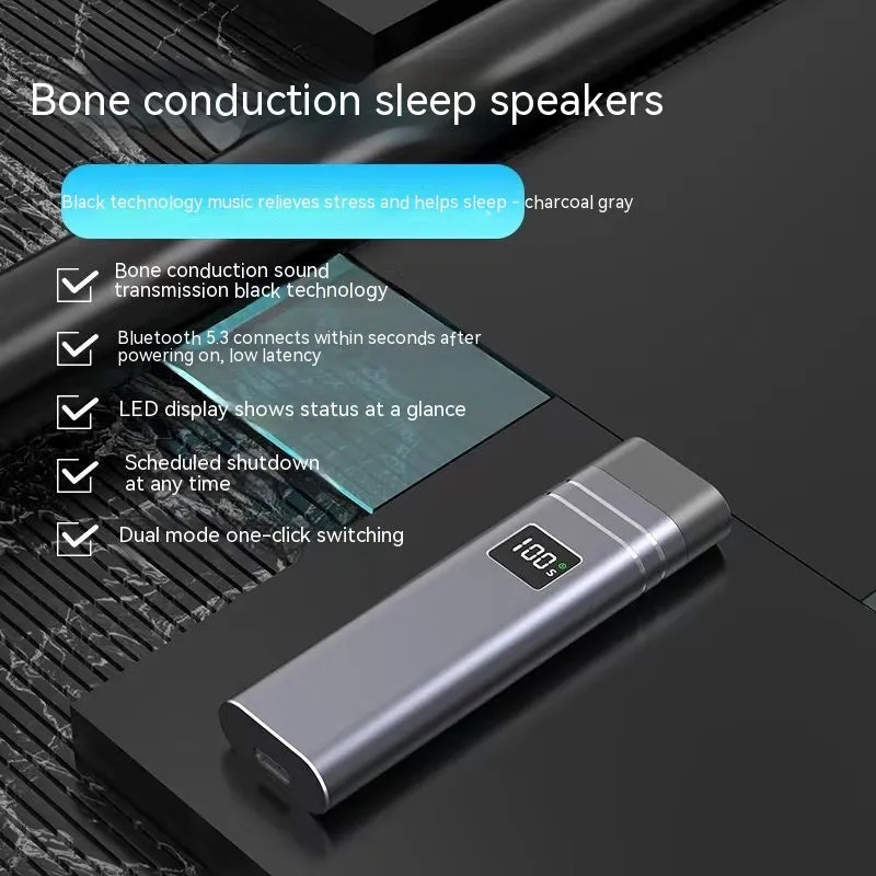 Bluetooth bone conduction sleep speaker in twilight gray with slim 100x28x13mm design