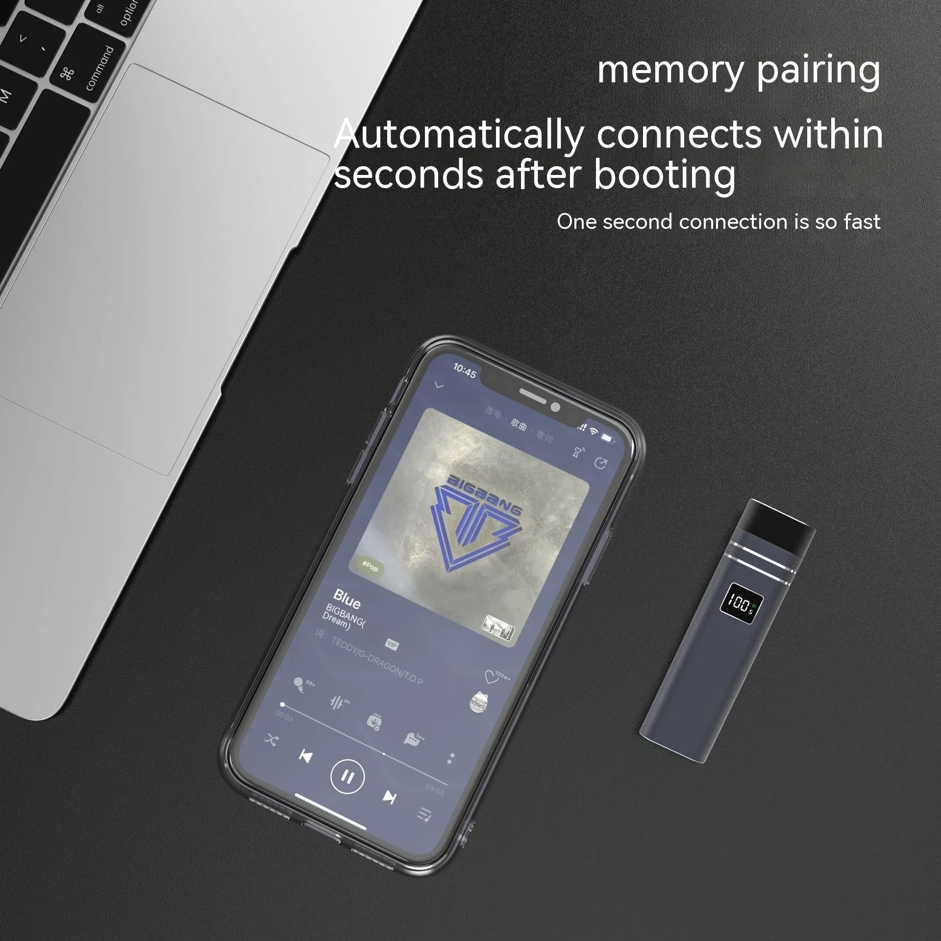 Bluetooth bone conduction sleep speaker in twilight gray with slim 100x28x13mm design
