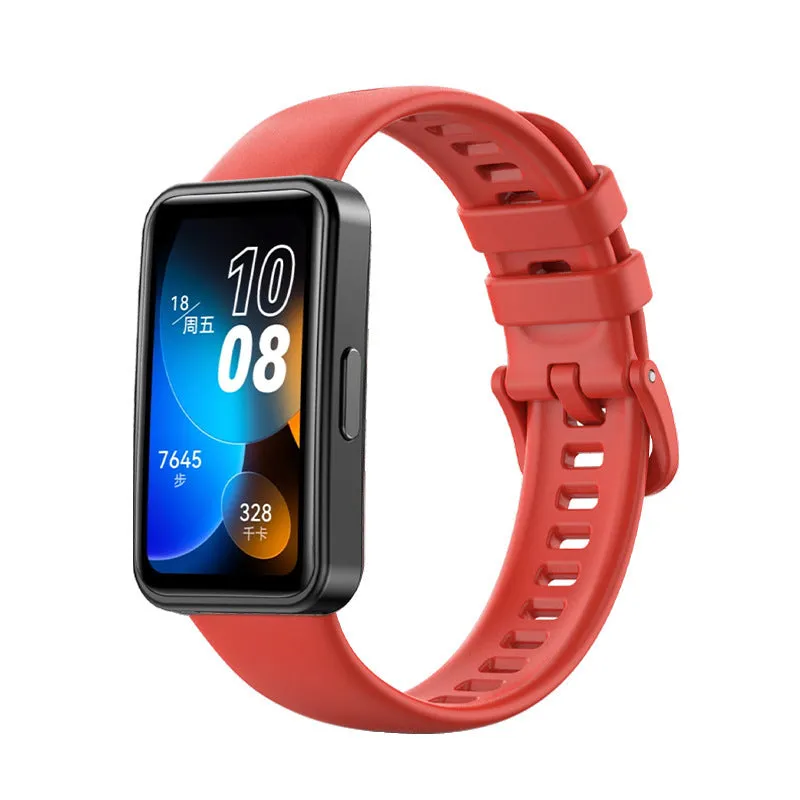 Huawei silicone watch strap in monochrome design on display with eleven colour options