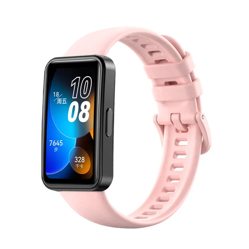 Huawei silicone watch strap in monochrome design on display with eleven colour options