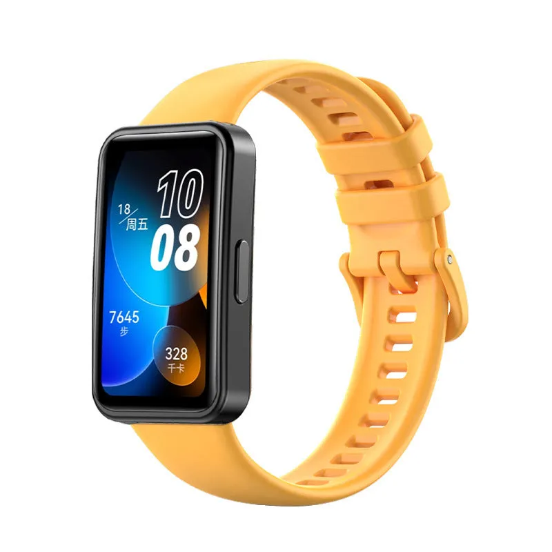 Huawei silicone watch strap in monochrome design on display with eleven colour options