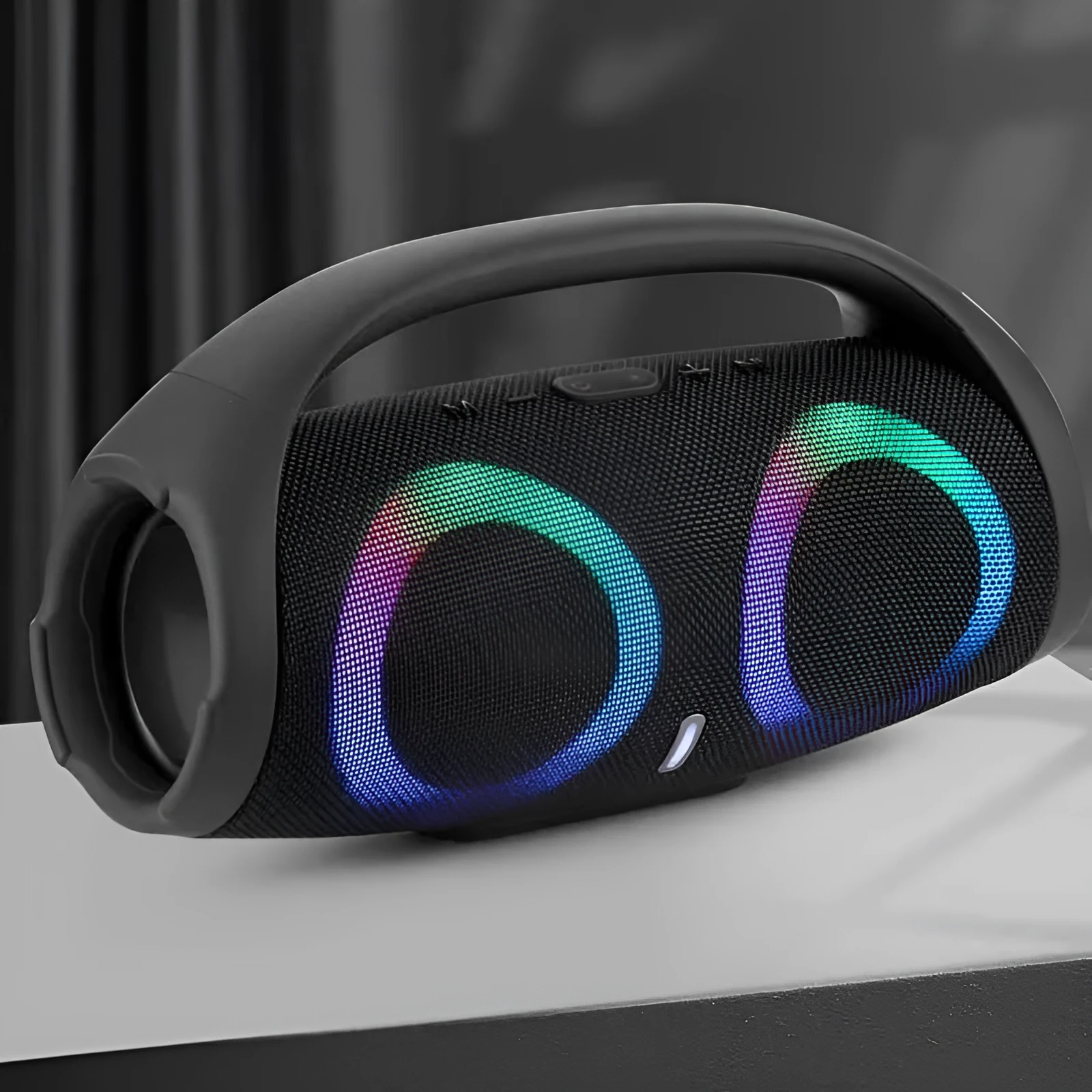 War Drum Three-generation Bluetooth speaker with RGB coloured lights in black, waterproof and drop-proof for outdoor portable use