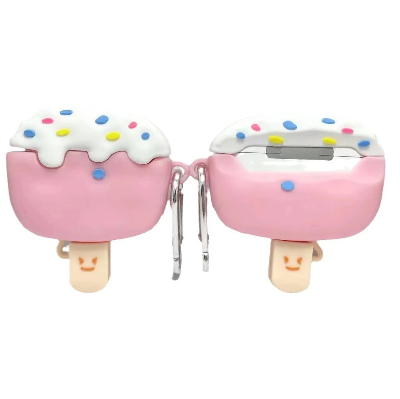 Silicone ice cream cartoon protective cover for Apple AirPods case in blue snow strip hook design