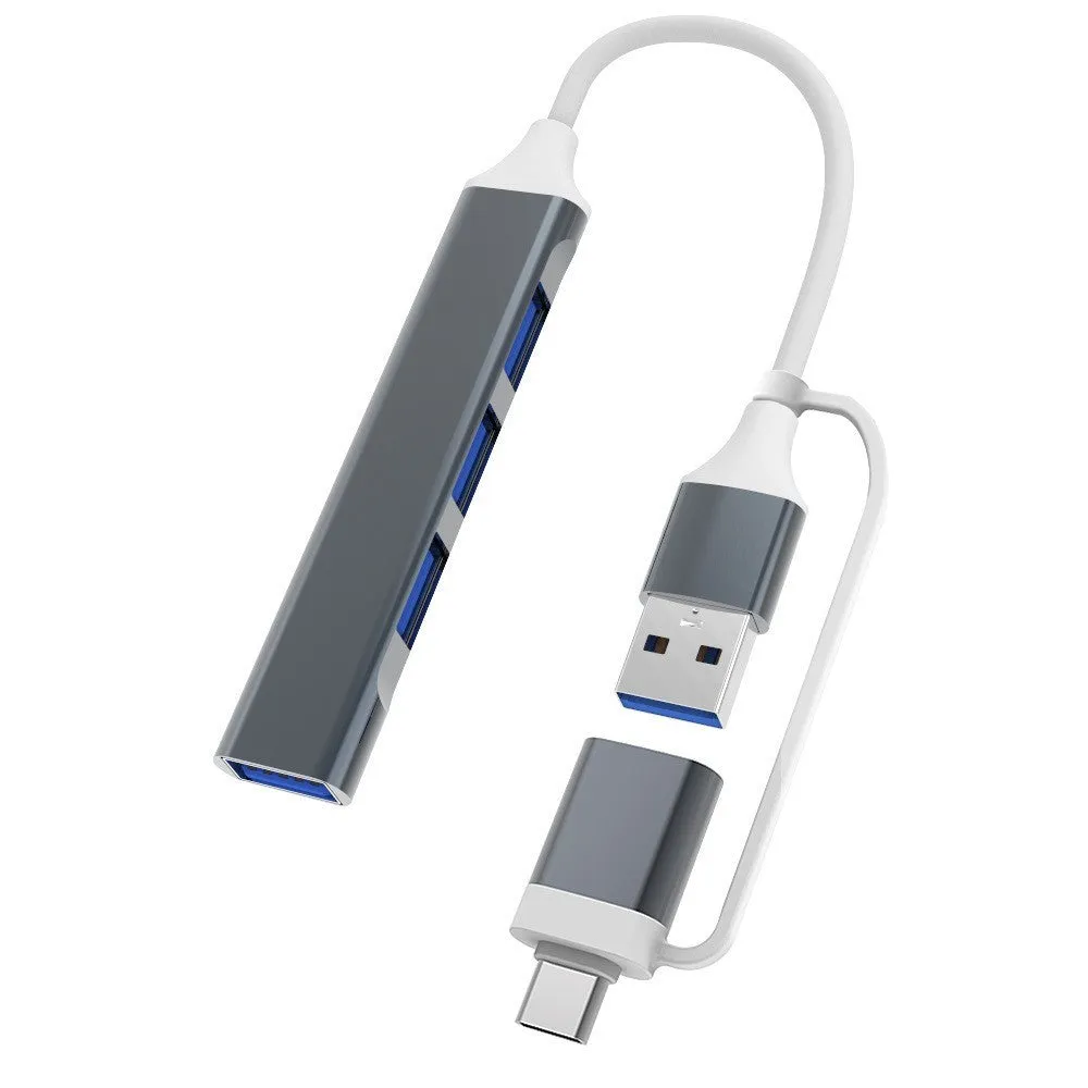 Two-in-one multifunctional expansion dock USB 3.0 hub with 4 connectors in silver colour