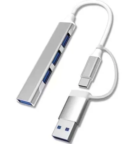 Two-in-one multifunctional expansion dock USB 3.0 hub with 4 connectors in silver colour