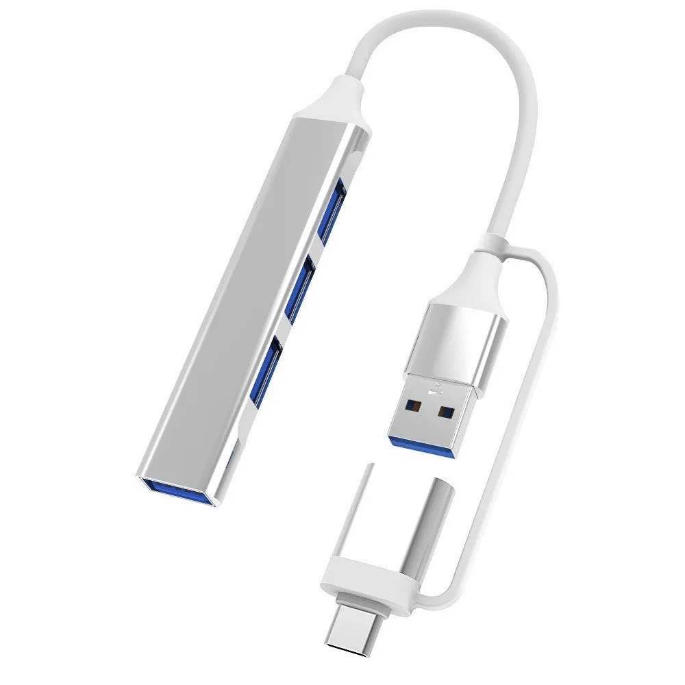 Two-in-one multifunctional expansion dock USB 3.0 hub with 4 connectors in silver colour