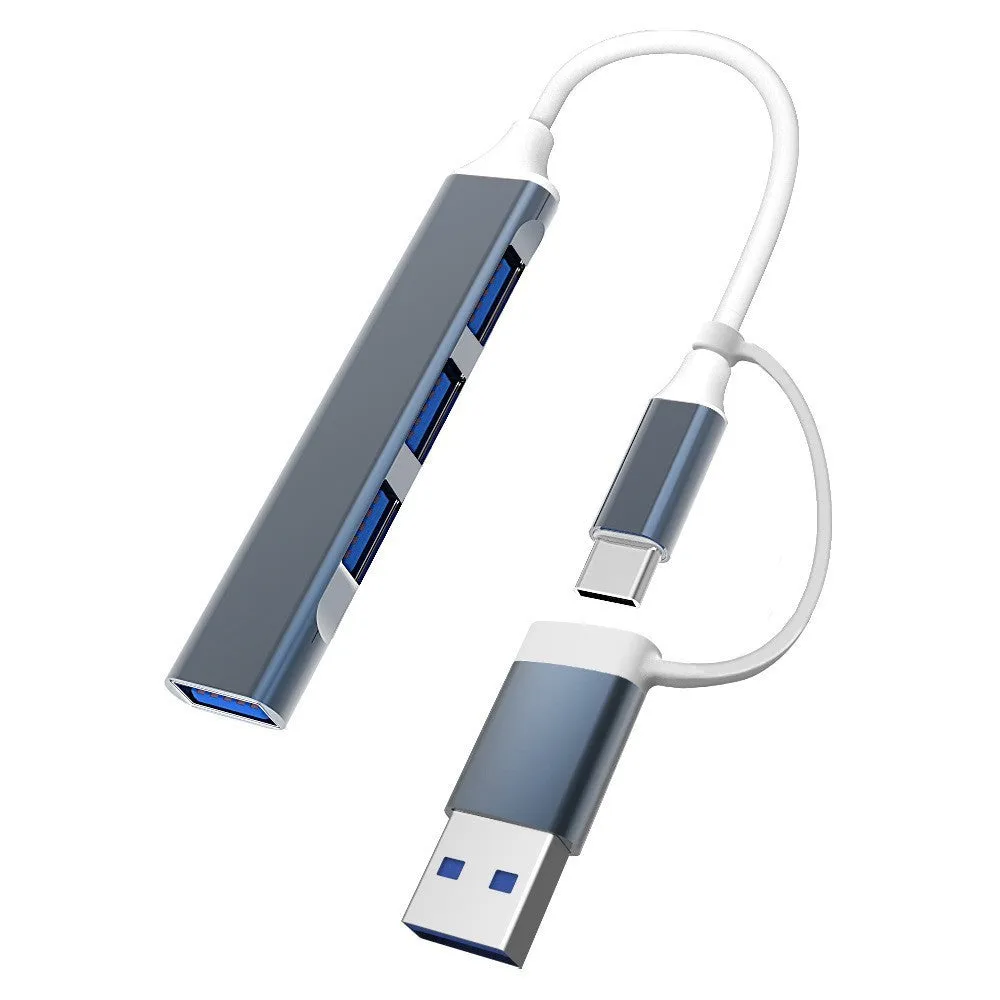 Two-in-one multifunctional expansion dock USB 3.0 hub with 4 connectors in silver colour