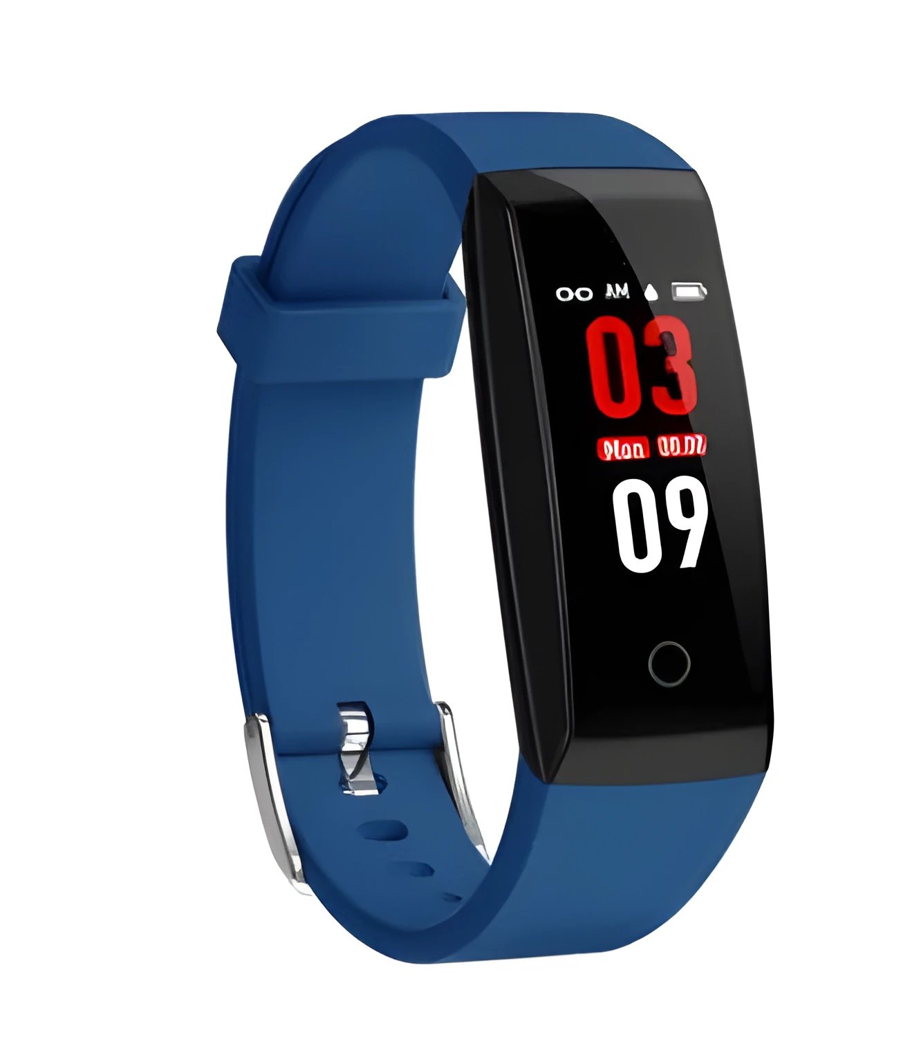 Colour screen smart bracelet with OLED display shown in black, blue, and violet colour options.