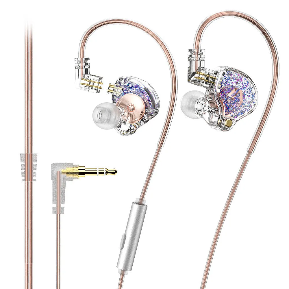 LM3 wired ear-mounted headphones with adjustable ear hook, silver-plated cable, and 3.5mm plug on a white background