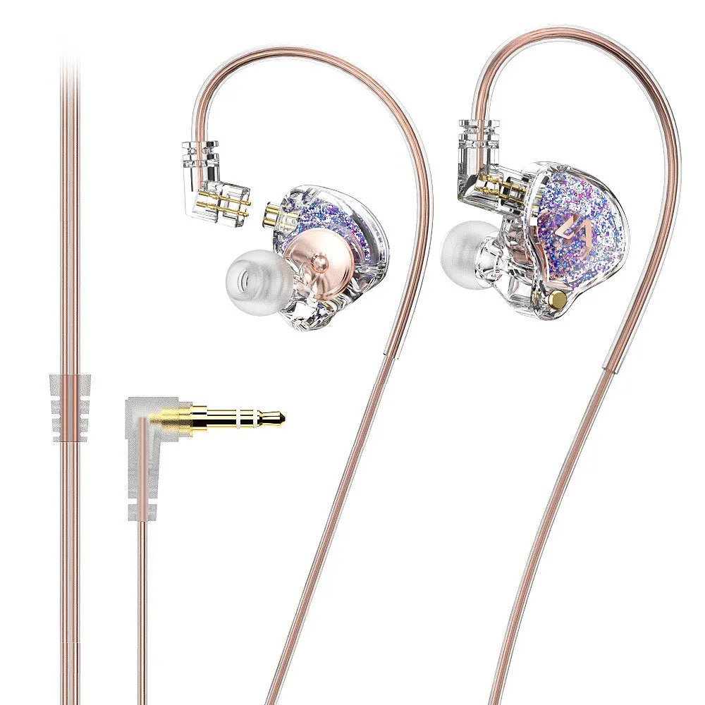 LM3 wired ear-mounted headphones with adjustable ear hook, silver-plated cable, and 3.5mm plug on a white background