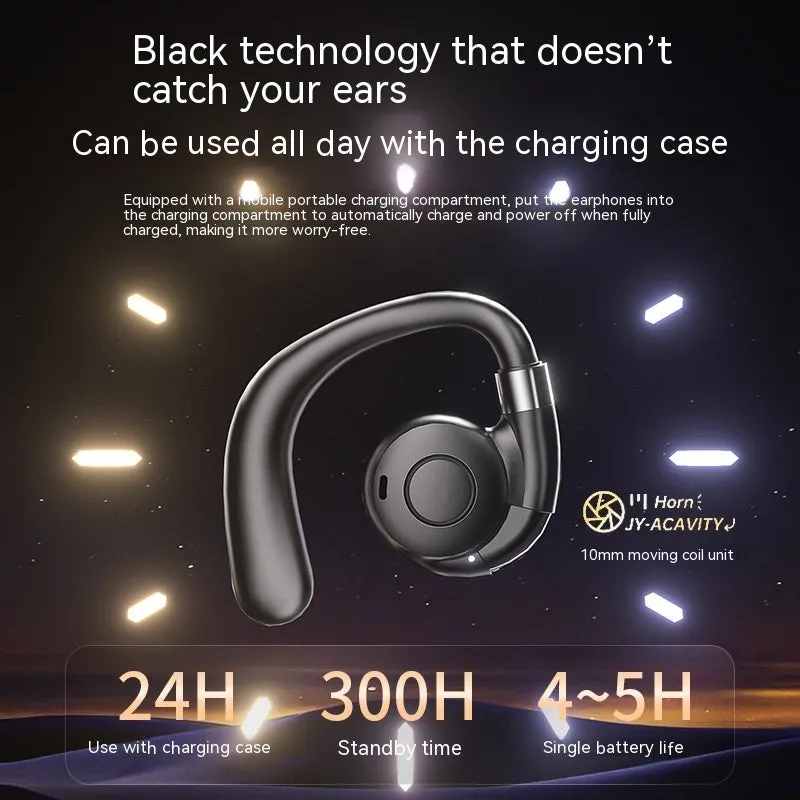 Non-entry ear-mounted wireless Bluetooth headset with digital display in black colour