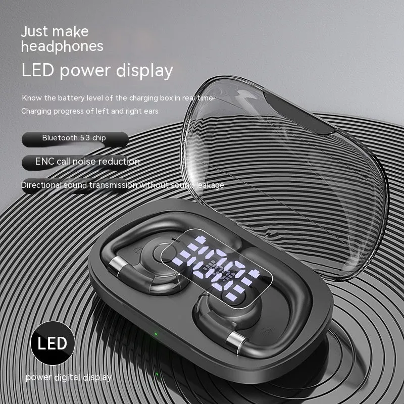 Non-entry ear-mounted wireless Bluetooth headset with digital display in black colour