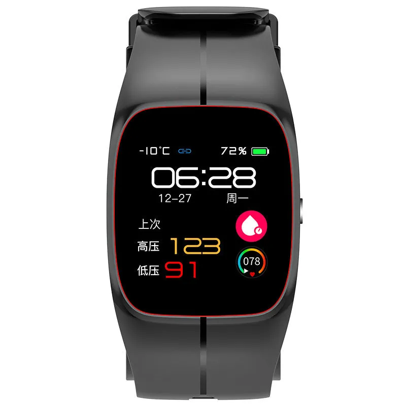 P20 Smart Watch in black showing health monitoring functions on TFT screen