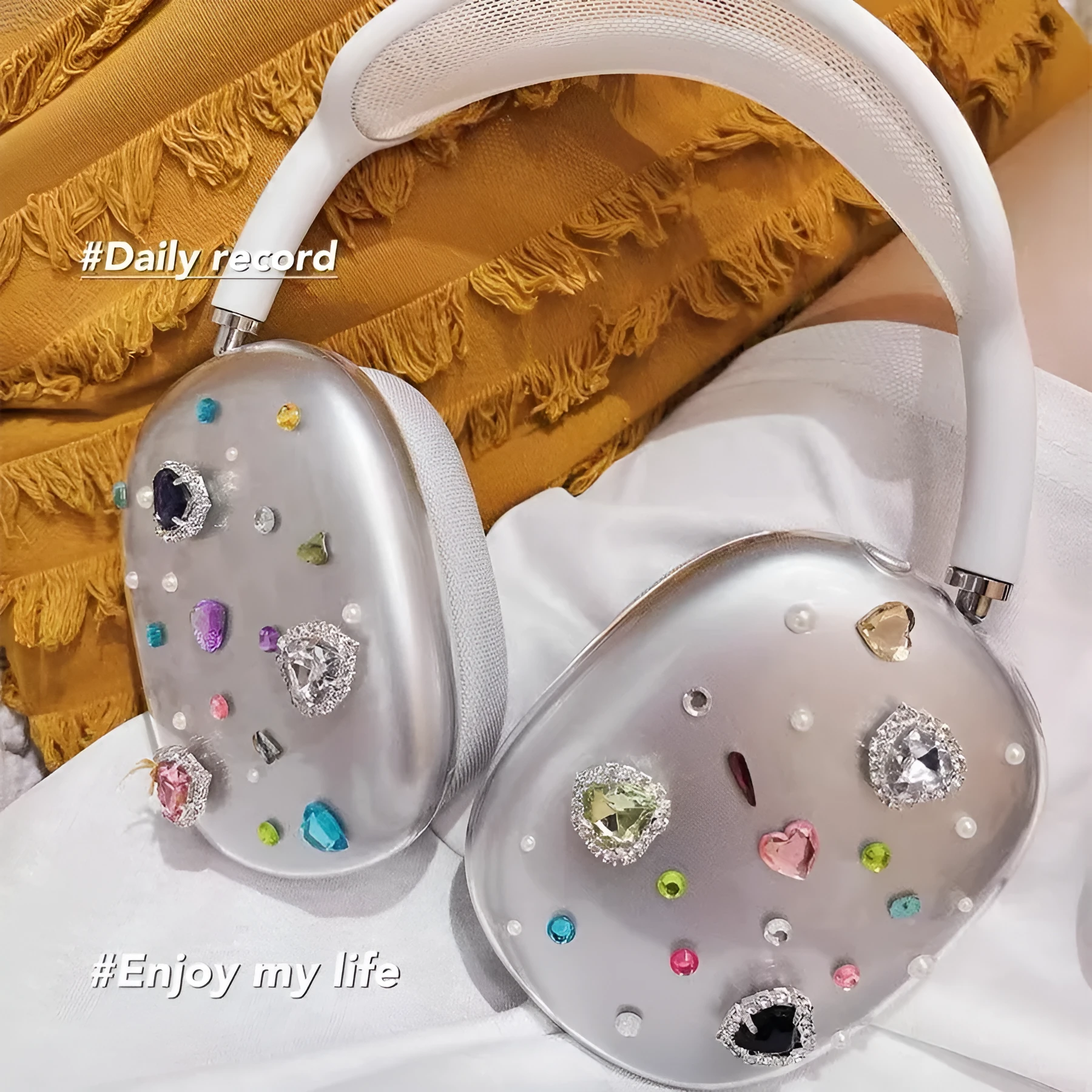Stereoscopic colour gemstone soft shell protective case for Apple AirPods Max headphones, DIY diamond cover style